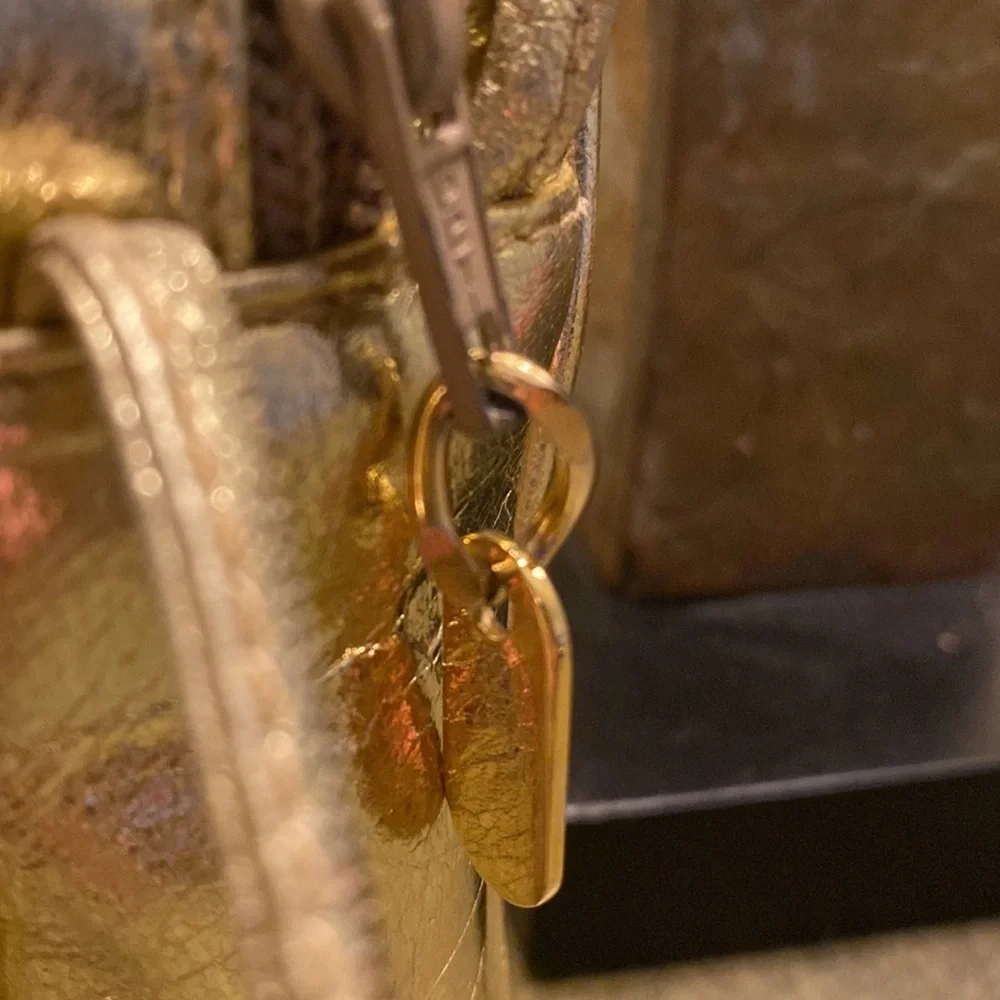 Two Tone Gold & Copper Leather Bag with Adjustable Shoulder Strap - Picture 9 of 11